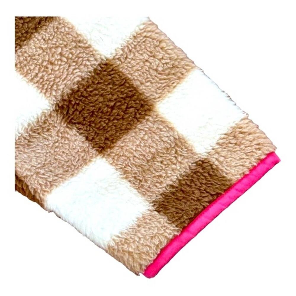J Crew Tan Checkered Full Zip Sherpa Jacket with Pink Detail Medium - Picture 5 of 10